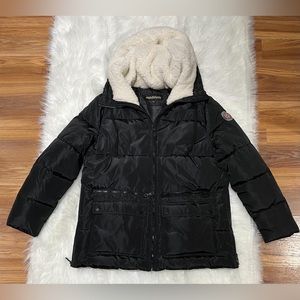 Madden Women’s Black Puffer Jacket hooded multi-jacket POLYESTER warm outerwear